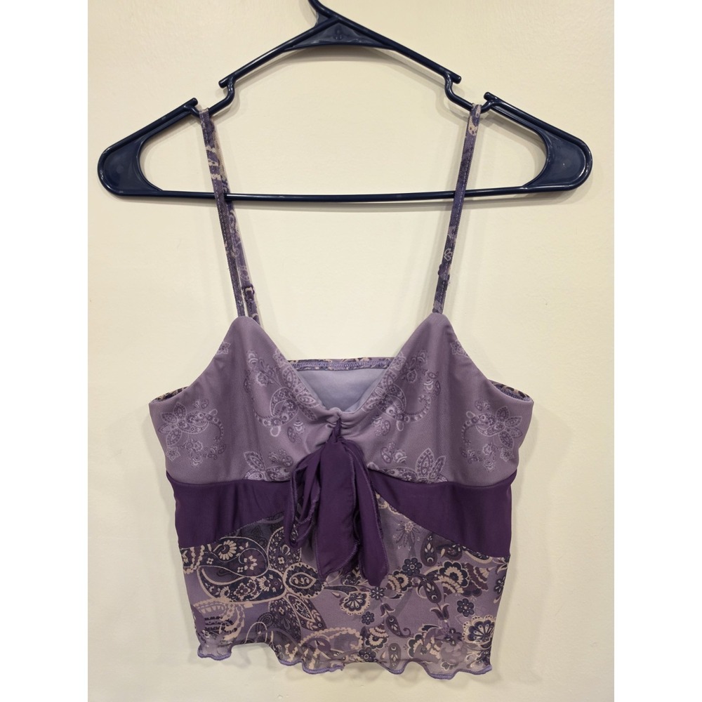 Y2K Purple Paisley Mesh Cami Crop Top Tie Front Size S Fairy Grunge Boho‎